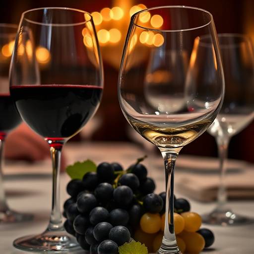 Imagen de un evento de cata de vinos con copas de vino y uvas.